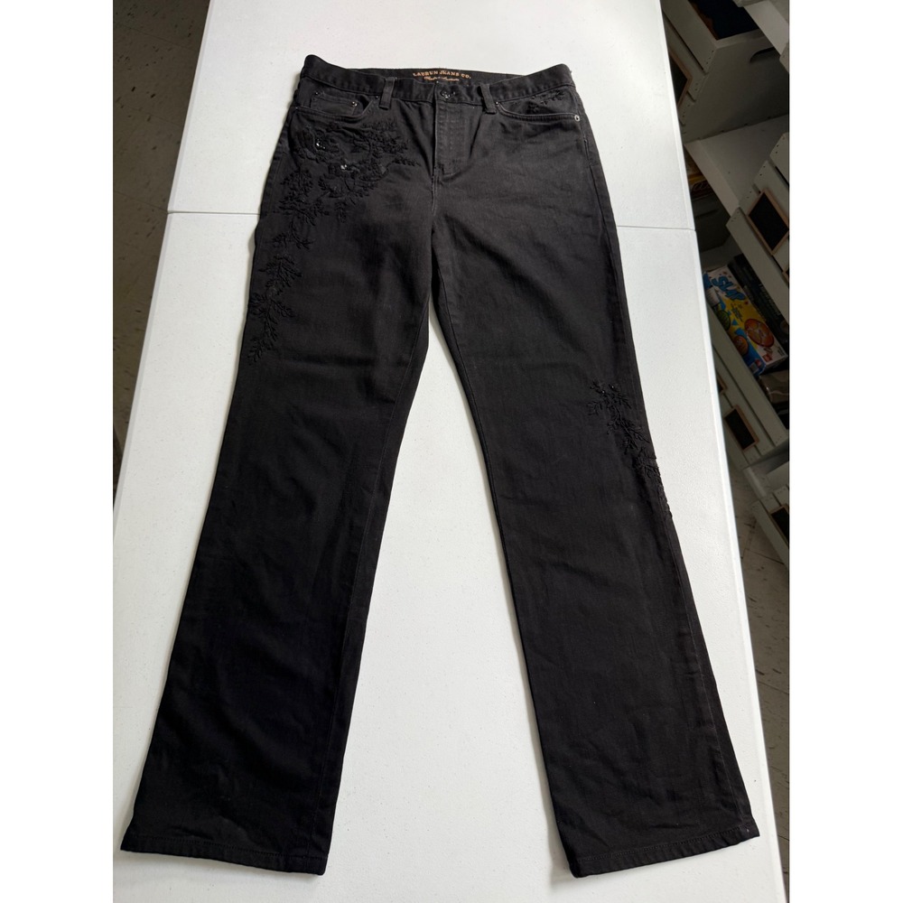 Lauren Ralph Lauren Black Embroidered Beaded Straight Leg Jeans‎ Womens Sz 10
